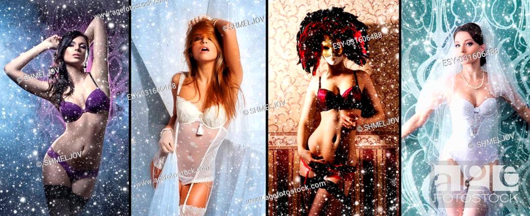 casado Produce Renunciar Christmas collage with some sexy girls in lingerie over snowy background,  Foto de Stock, Imagen Low Budget Royalty Free Pic. ESY-031606488 |  agefotostock
