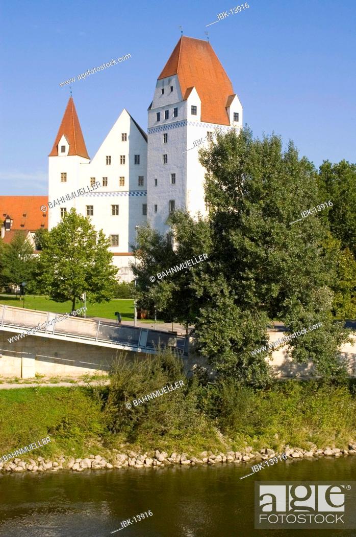 Stock Photo: Ingolstadt Donau Upper Bavaria Germany Neues Schloss new castle above the river Donau.