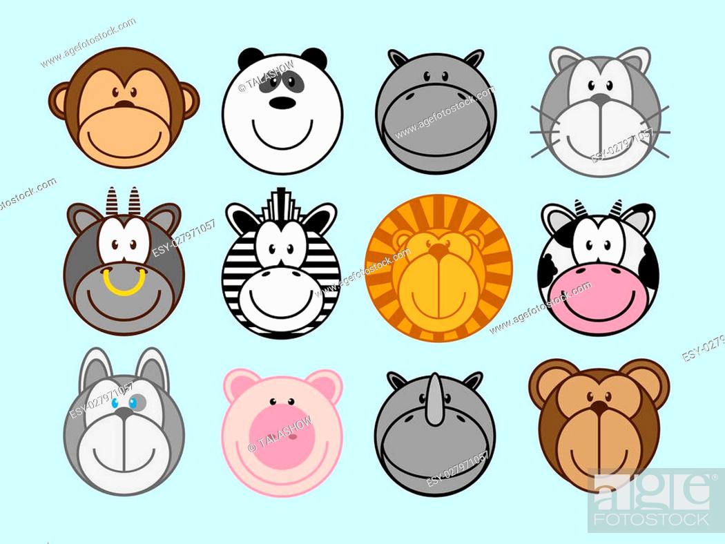 Set of funny cartoon animals, monkey, panda, hippo, cat, ox, zebra, lion,  cow, dog, pig, rhinoceros, Stock Photo, Picture And Low Budget Royalty Free  Image. Pic. ESY-027971057 | agefotostock