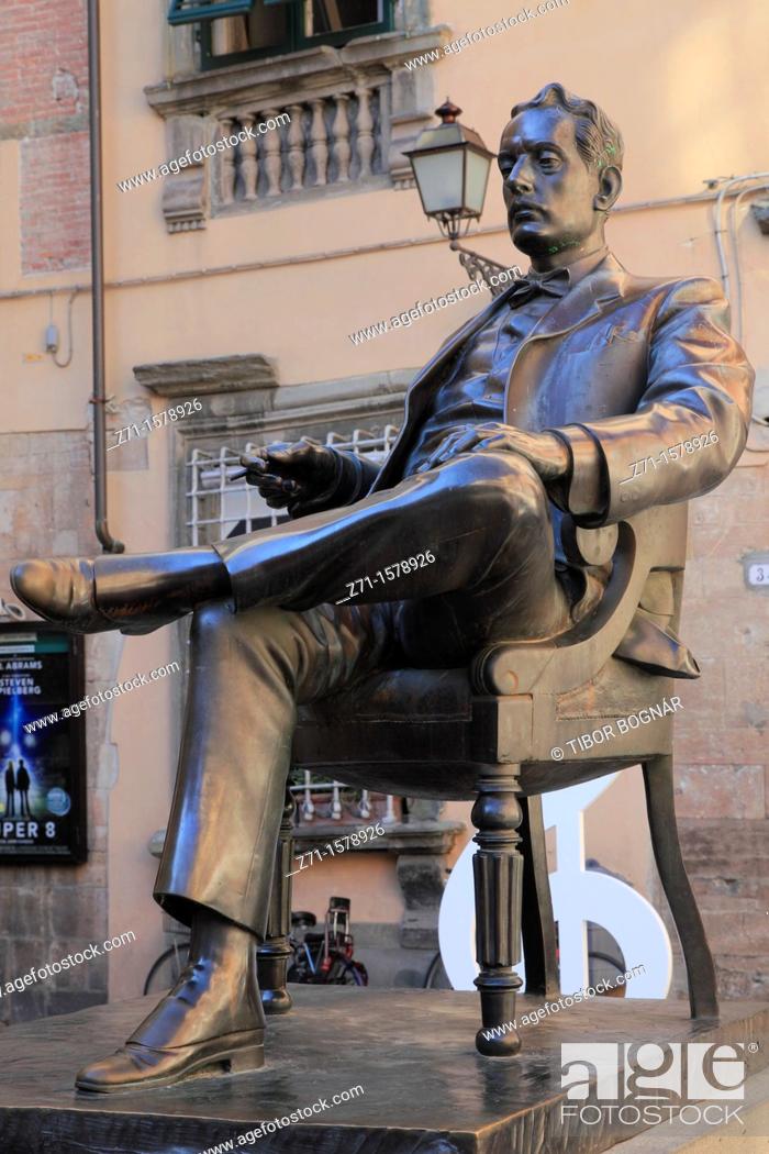Stock Photo: Italy, Tuscany, Lucca, composer Giacomo Puccini statue,.