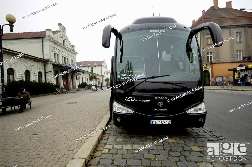 Stock Photo: The corporation Leo Express starts new bus transport line Bohumin - Gliwice - Katowice - Krakow on Friday, November 7, 2014.