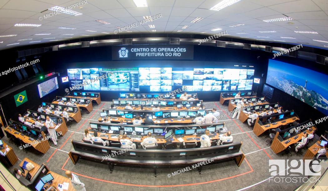 Stock Photo: A view of the municipal joint operations centre of Rio de Janeiro, Brazil, 8 August 2014. All of Rios safety, emergency and security agencies are working.
