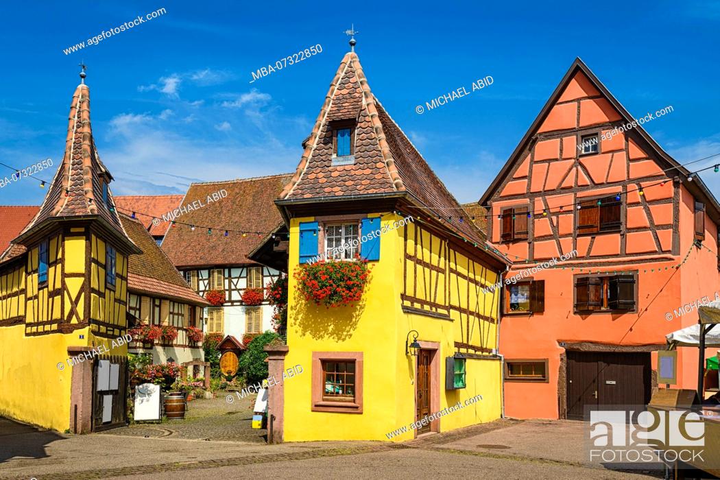 Stock Photo: Medieval buidings in Eguisheim near Colmar, France.
