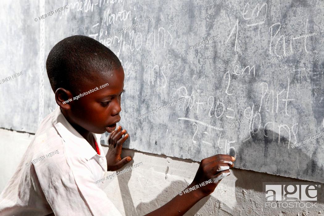 Stock Photo: Student at the blackboard, in class, Zhinabukete, Kawongo district, Bandundu Province, Congo-Brazzaville.