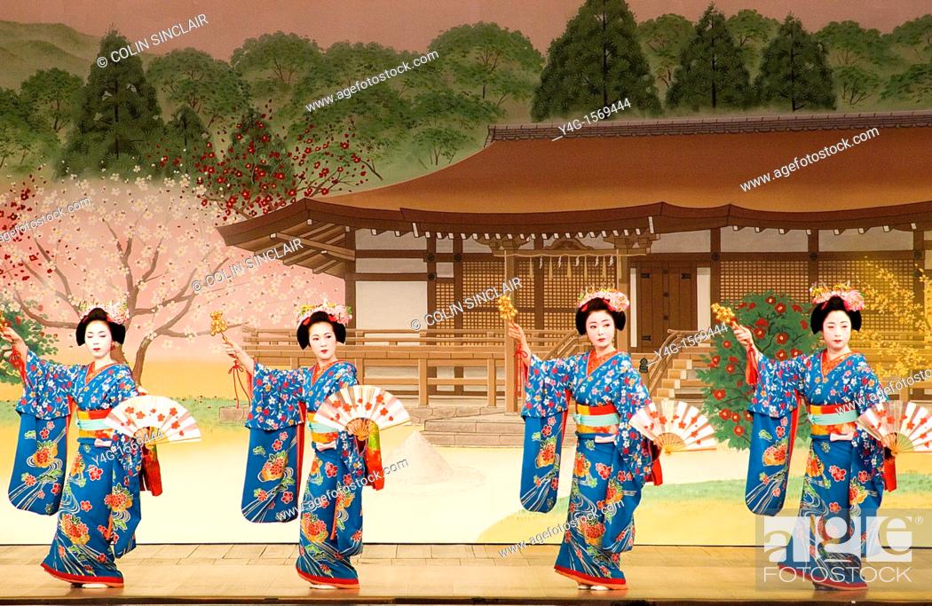 Stock Photo: Traditional celebration of Spring dances  Kaburenjo Theatre, Gion, Kyoto, Geisha dancing.