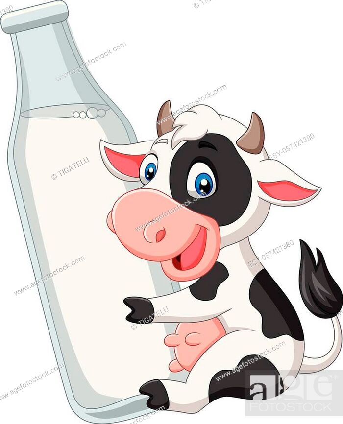 Vector illustration of Cartoon baby cow with milk bottle, Stock Vector,  Vector And Low Budget Royalty Free Image. Pic. ESY-057421380 | agefotostock