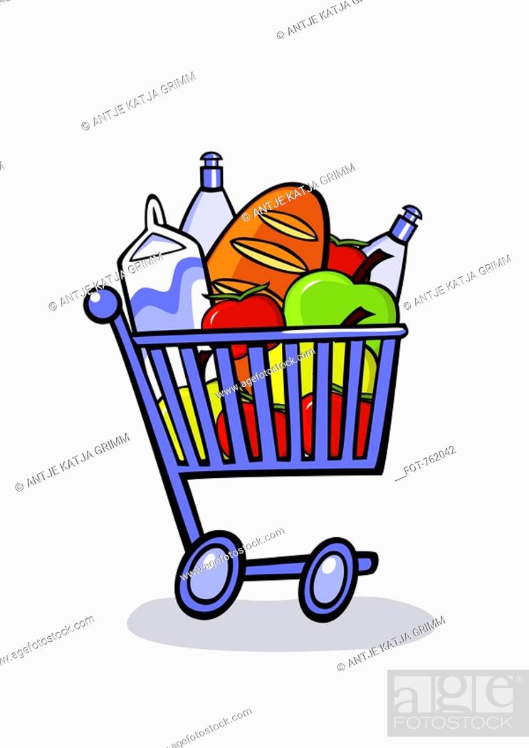 A cartoon shopping trolley full of groceries, Stock Photo, Picture And  Royalty Free Image. Pic. FOT-762042 | agefotostock
