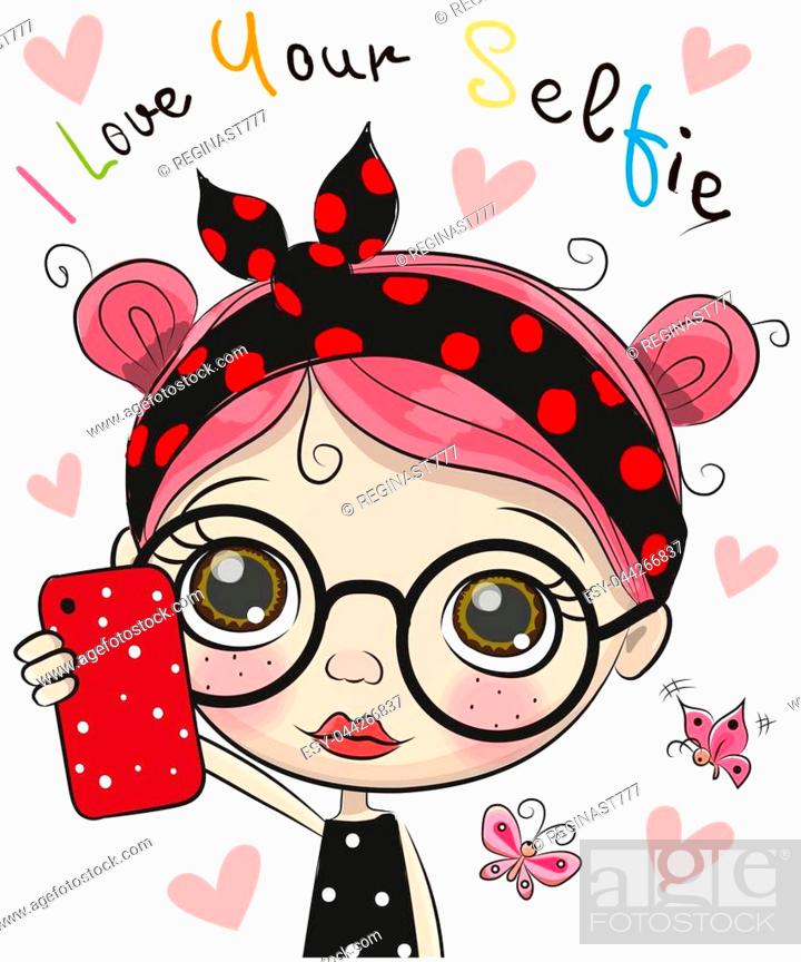 Vector cute cartoon girl with glasses makes selfie, Stock Vector, Vector  And Low Budget Royalty Free Image. Pic. ESY-044266837 | agefotostock