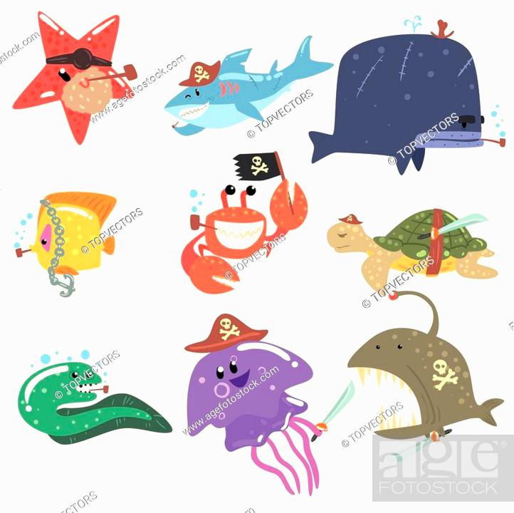 Marine Animals And Underwater Wildlife With Pirate Accessories And  Attributes Set Of Comic Cartoon..., Stock Vector, Vector And Low Budget  Royalty Free Image. Pic. ESY-047759252 | agefotostock