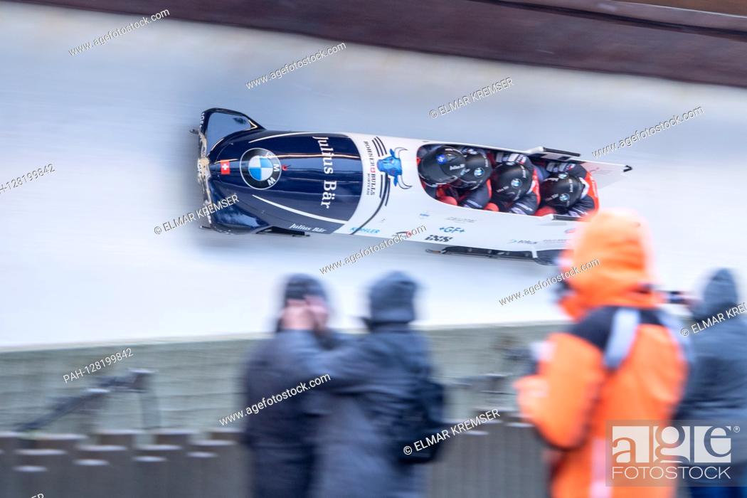Stock Photo: Timo ROHNER (SUI), Adrian FAESSLER (SUI), Joel FEARON (SUI), Maruan GIUMMA (SUI), action, BMW IBSF World Cup and 4-man bobsleigh European Championships on.