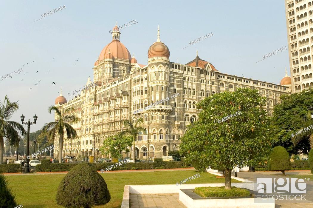 Stock Photo: Old Taj Mahal Hotel at Apollo Bunder , Gateway of India at Bombay Mumbai , Maharashtra , India.