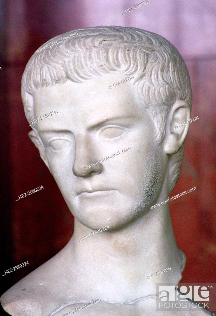 Stock Photo: Bust of the Roman emperor Caligula (12-41), from Thrace, from the Louvre's collection, 1st century.