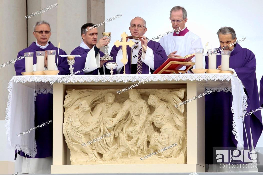 Stock Photo: Pope Francis during Mass in Carpi (Modena) ITALY-02-04-2017  Journalistic use only.