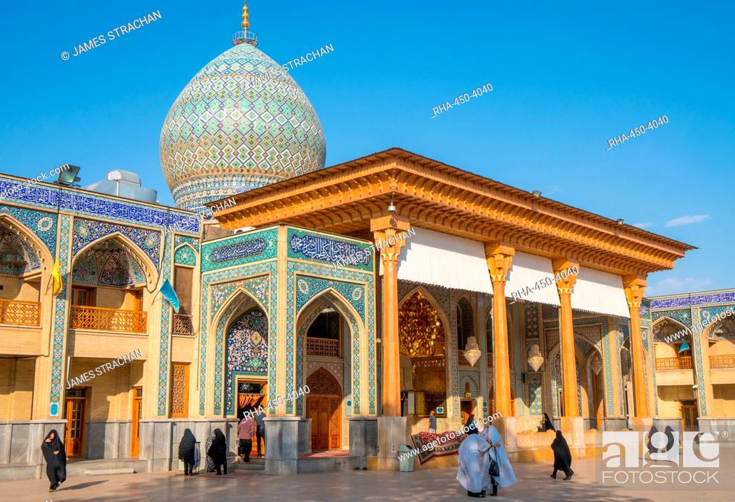 Stock Photo: Mausoleum of Sayyed Mir Mohammad, in complex of Aramgah-e Shah-e Cheragh (Mausoleum of the King of Light), Shiraz, Iran, Middle East.
