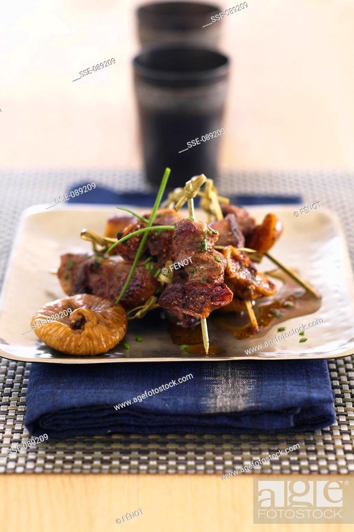 Stock Photo: lamb kebab with figs.