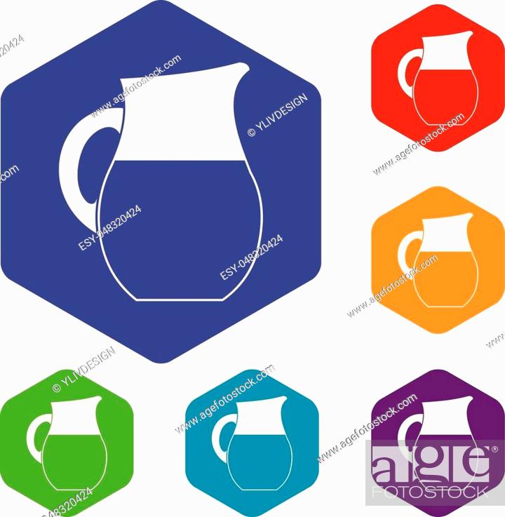 Stock Vector: Pitcher of milk icons set rhombus in different colors isolated on white background.