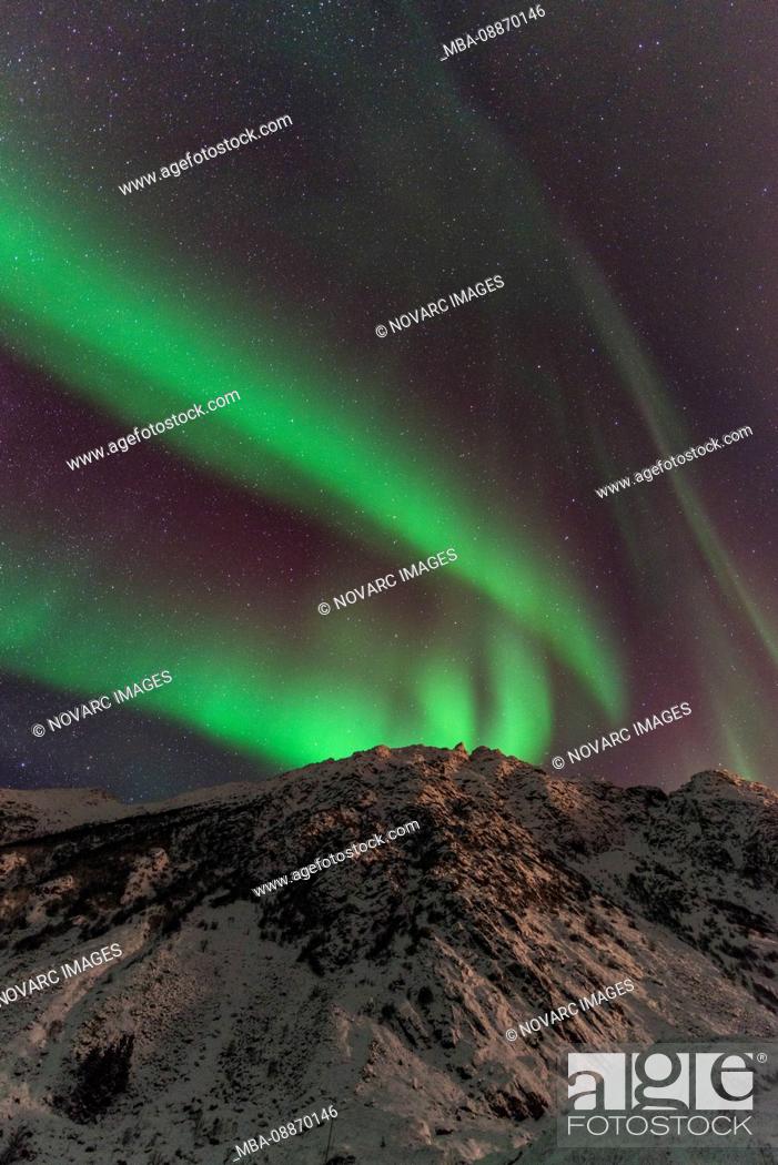 Stock Photo: Northern lights over Straume on Vester†len, Norway.