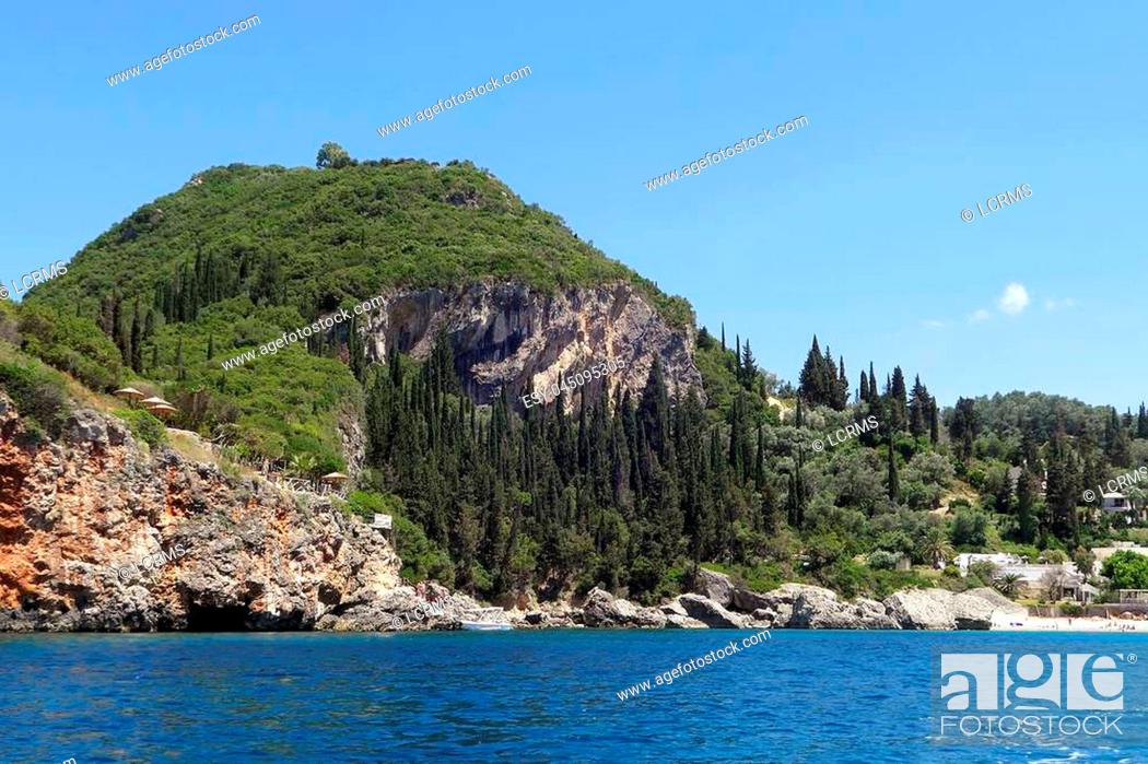 Stock Photo: seascape of corfu island at paradise beach of Liapades (Greece). chalk rocks along the cliff.