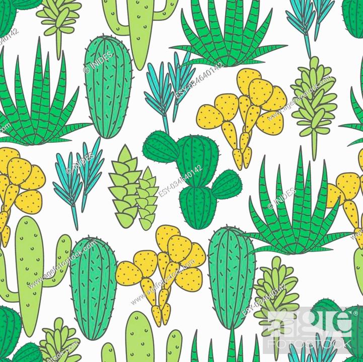 Succulents cacti plant vector seamless pattern. Botanical green on white  desert flora fabric print, Stock Vector, Vector And Low Budget Royalty Free  Image. Pic. ESY-034640142 | agefotostock