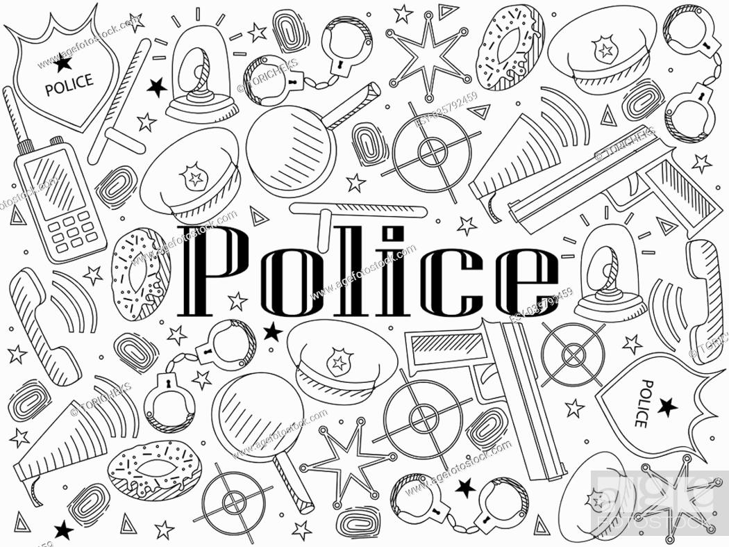 Vector line art Doodle set of cartoon characters and objects police, Stock  Vector, Vector And Low Budget Royalty Free Image. Pic. ESY-035792459 |  agefotostock