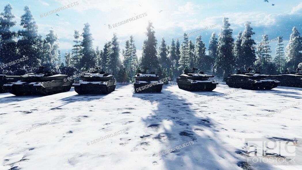 Stock Photo: Military tanks clear Sunny winter day on the battlefield preparing to attack.