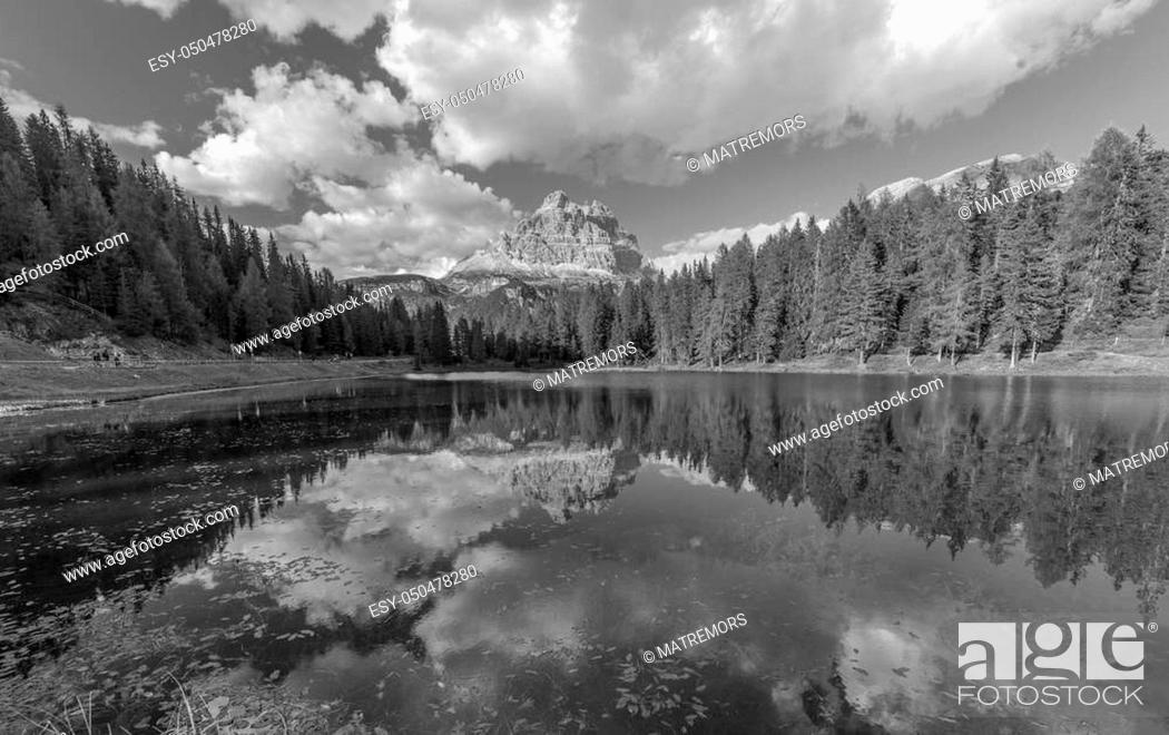 Stock Photo: Beautiful dolomites mountains in italy. Antorno lake.