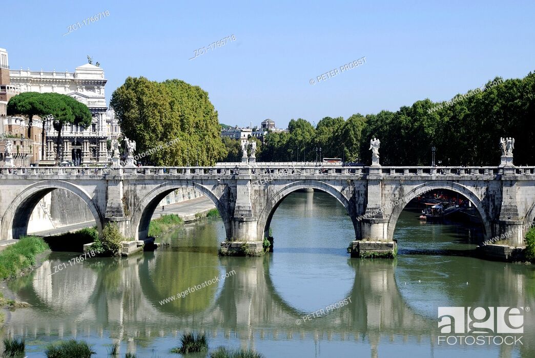 Stock Photo: Angel bridge at the Tiber in Rome - Caution: For the editorial use only  Not for advertising or other commercial use!.