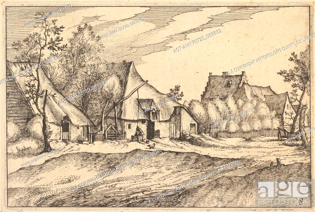 Stock Photo: Farms in a Village from Regiunculae et Villae Aliquot Ducatus Brabantiae, ca. 1610, Etching, Plate: 4 3/16 x 6 3/16 in. (10.6 x 15.