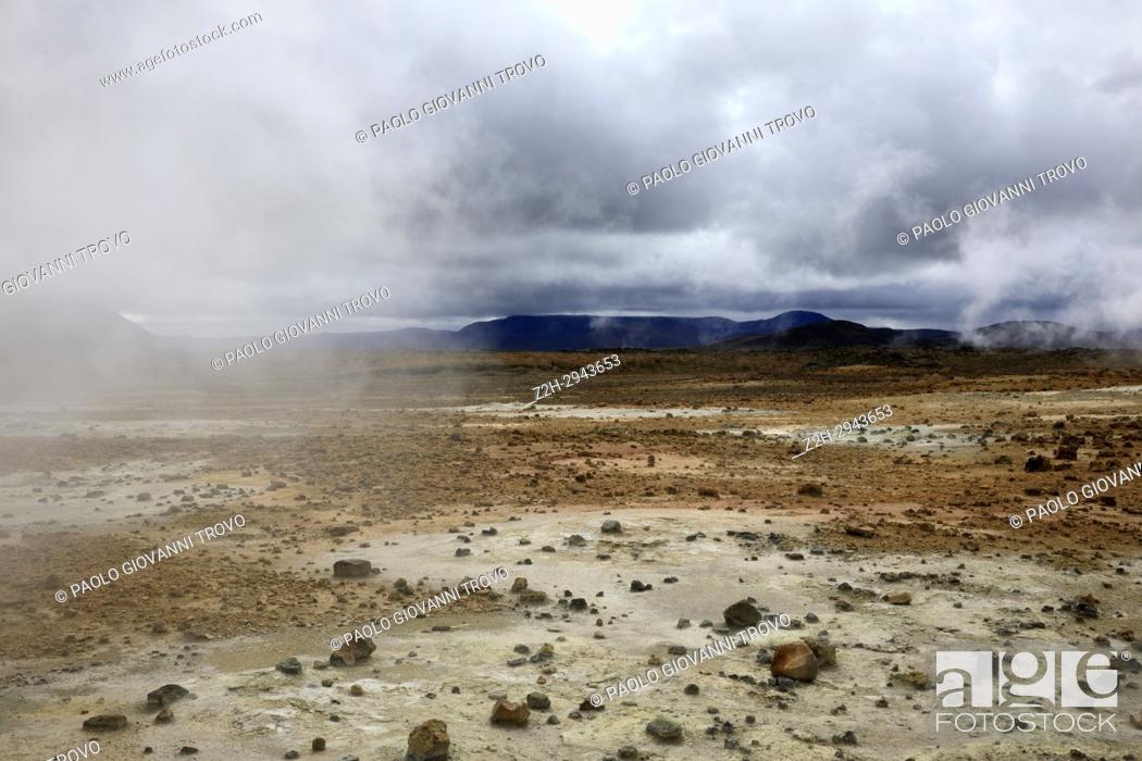 Stock Photo: Hverir geothermal near Namafjall mountain, Myvatn Lake area, Iceland, Europe.