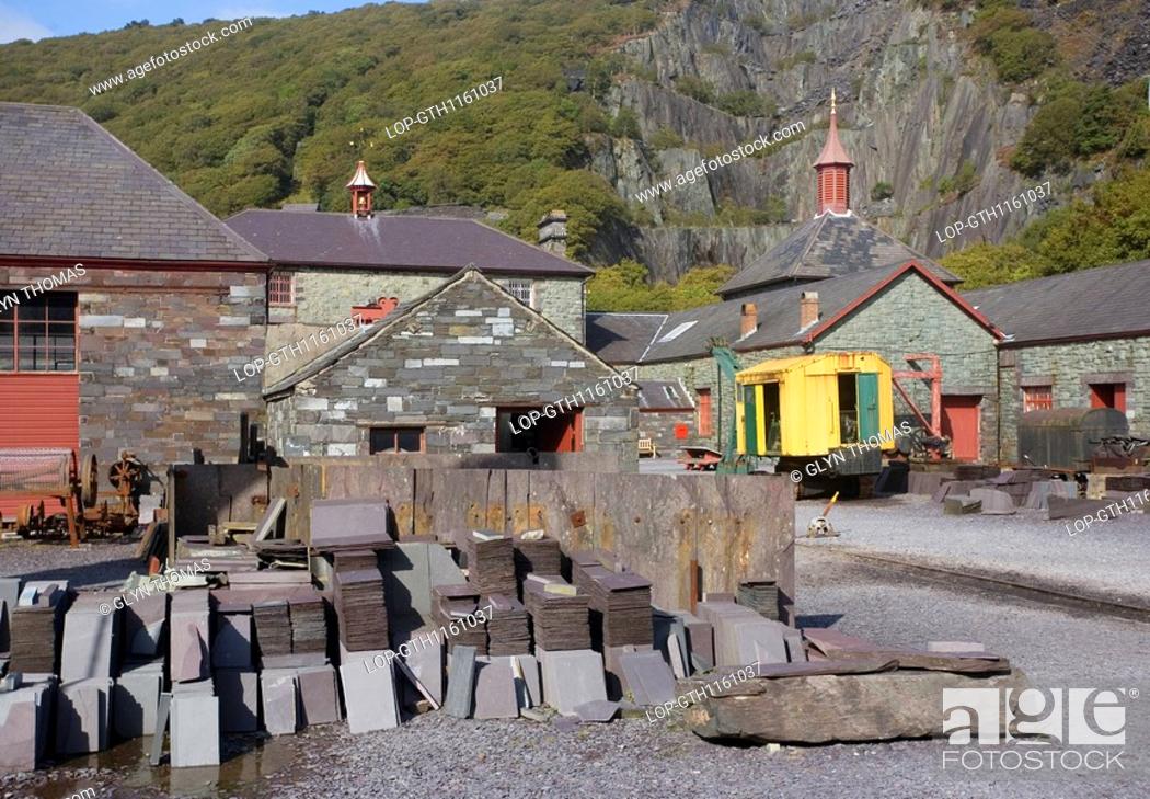 Stock Photo: Wales, Gwynedd, Llanberis, The National Slate Museum at Llanberis is sited in the Victorian workshops of the Dinorwig Quarry closed in 1969 and tell the story.