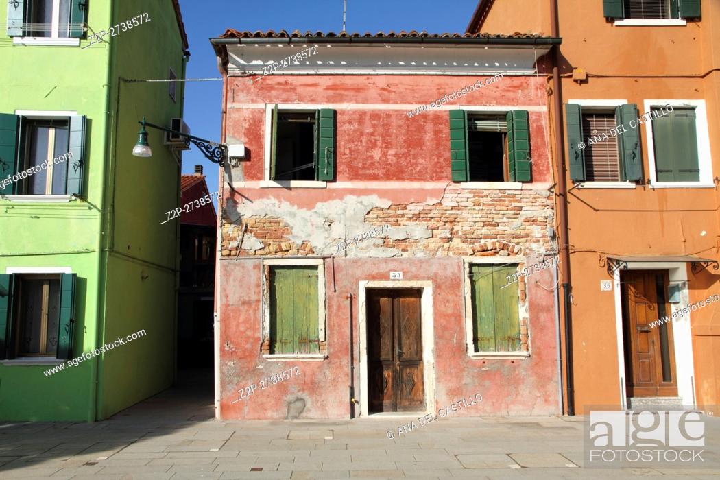 Stock Photo: Vibrant, colorful street in Burano, Venice, Italy.