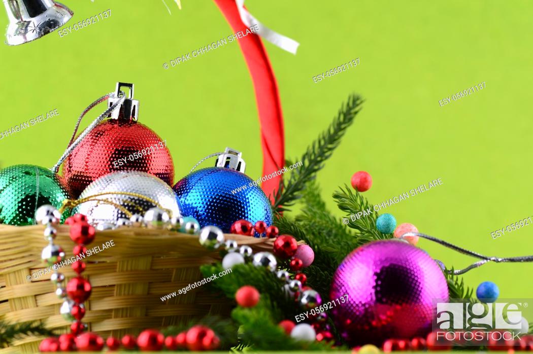 Stock Photo: Christmas Decoration: Christmas ball and ornaments with the branch of Christmas tree.
