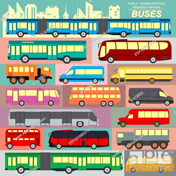 Stock Vector: Public transportation, buses. Set elements infographics. Vector illustration.