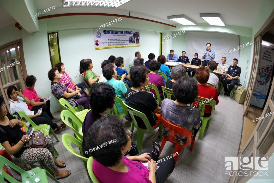 Stock Photo: Crime prevention talk for the Sungai Maong Community in Kuching, Sarawak, Malaysia.
