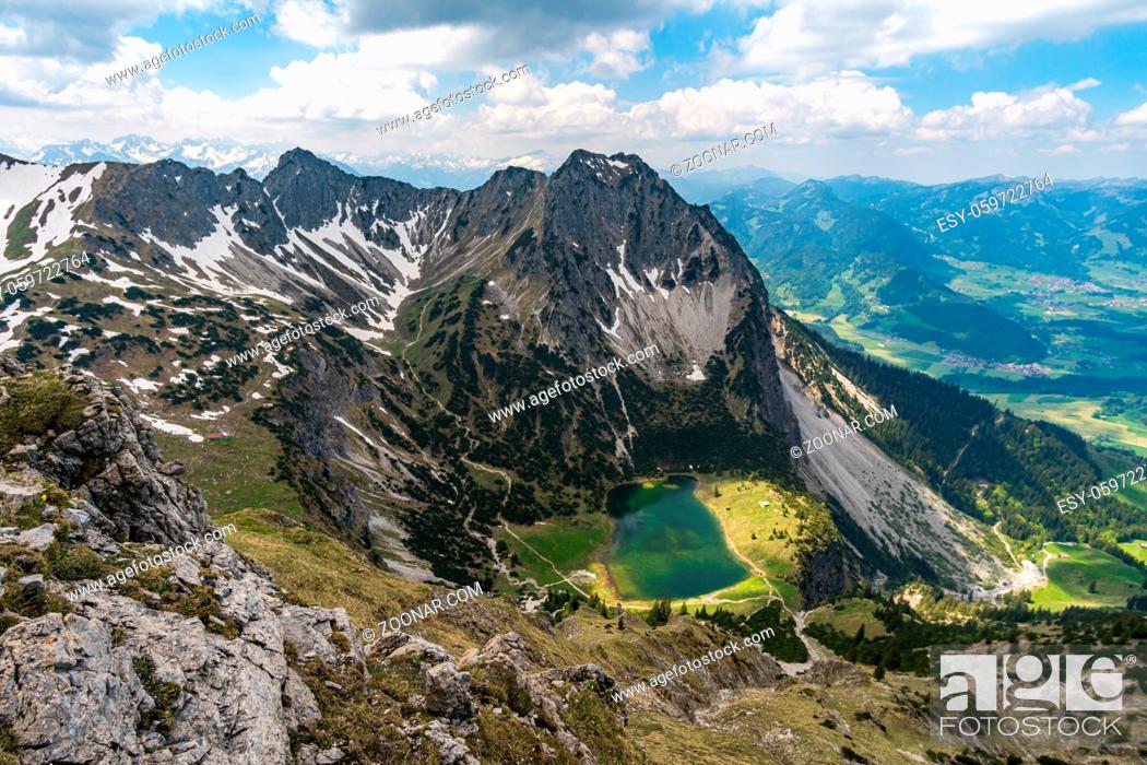 Photo de stock: Entschenkopf crossing with a fantastic panoramic view of the Upper and Lower Gaisalpsee and the Allgau Alps.