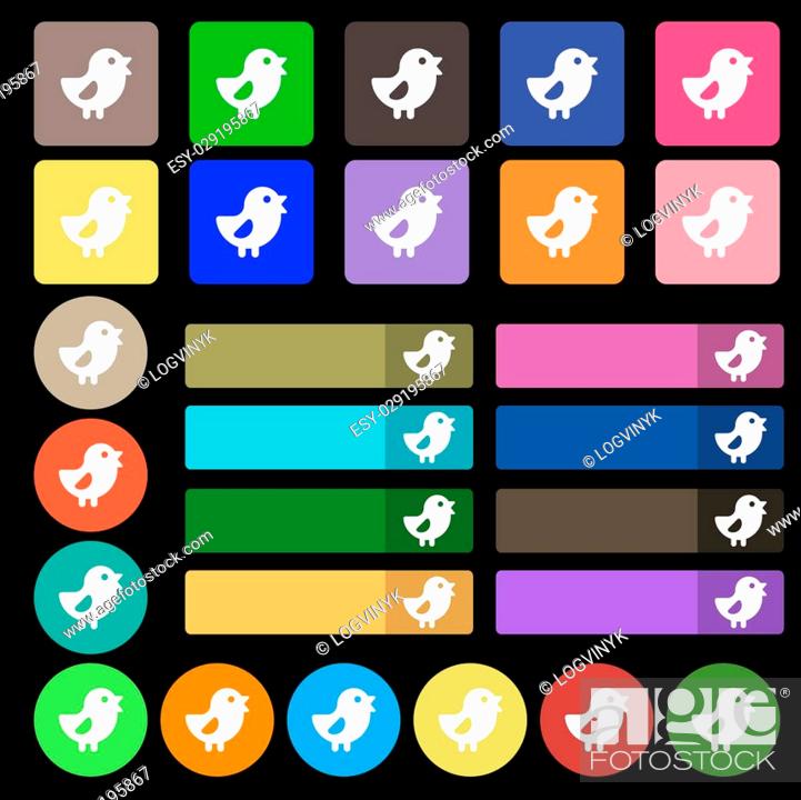 Stock Photo: chicken, Bird icon sign. Set from twenty seven multicolored flat buttons. illustration.