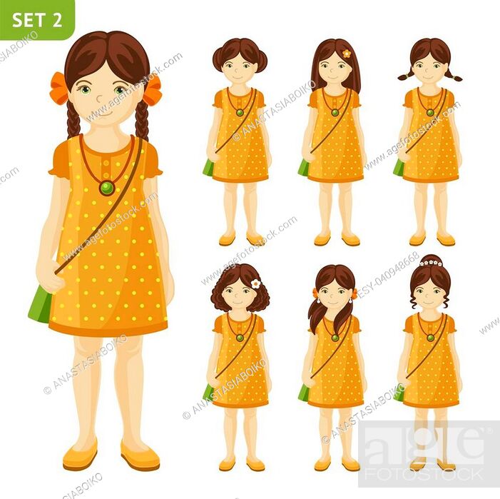 Collection of cute little girls with different hairstyles, Stock Vector,  Vector And Low Budget Royalty Free Image. Pic. ESY-040948668 | agefotostock