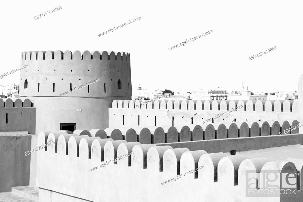 Stock Photo: fort battlesment sky and  star brick in oman  muscat the old defensive.