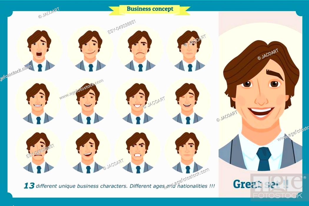 Face expressions of a man. Different male emotions set. Flat cartoon  character, Stock Vector, Vector And Low Budget Royalty Free Image. Pic.  ESY-049038851 | agefotostock
