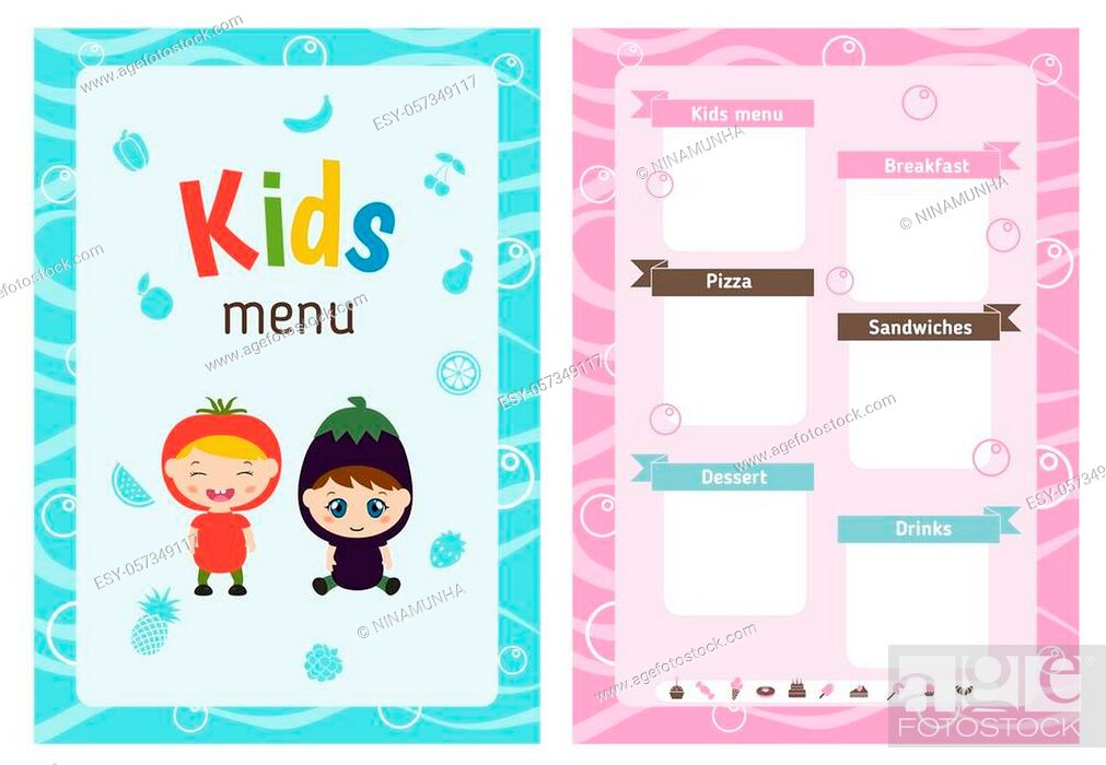 Kids menu card with little cartoon children. Cute colorful kids meal restaurant  menu vector template, Stock Vector, Vector And Low Budget Royalty Free  Image. Pic. ESY-057349117 | agefotostock
