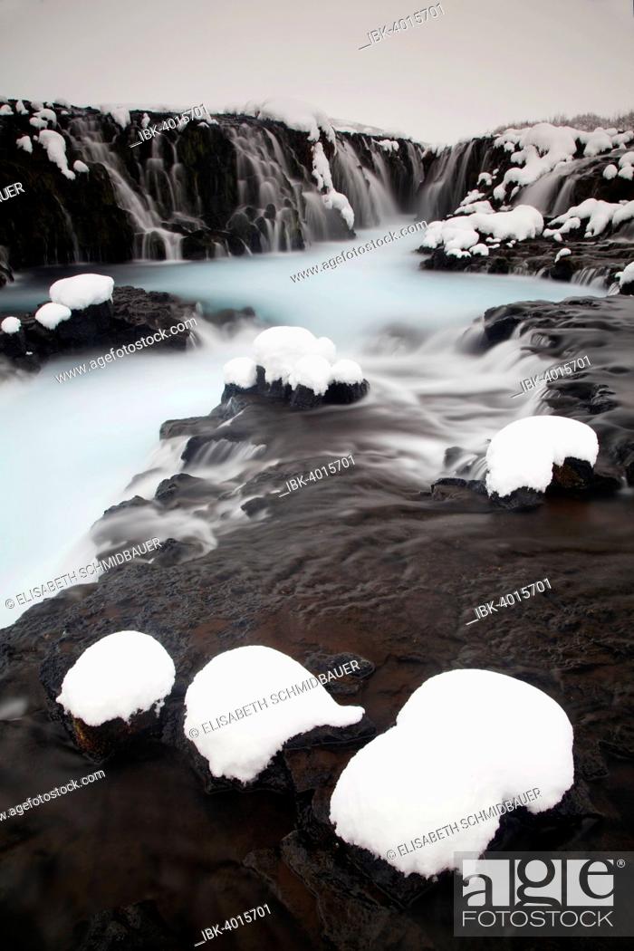 Stock Photo: Bruarfoss waterfall in winter, Southern Region, Iceland.