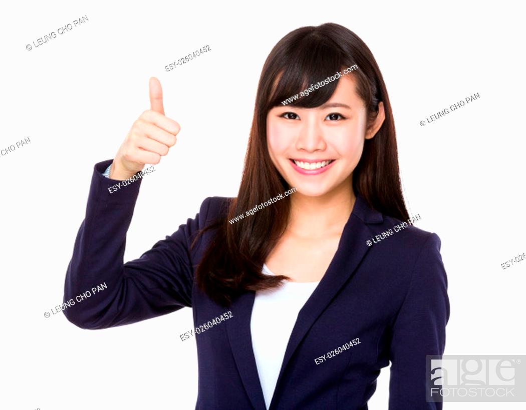 Stock Photo: Asian businesswoman with thumb up gesture.