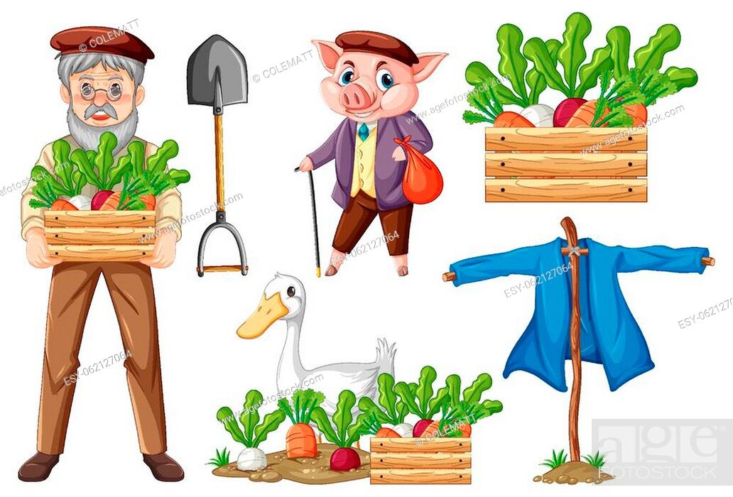 Set of farm objects and farmer cartoon character illustration, Stock  Vector, Vector And Low Budget Royalty Free Image. Pic. ESY-062127064 |  agefotostock