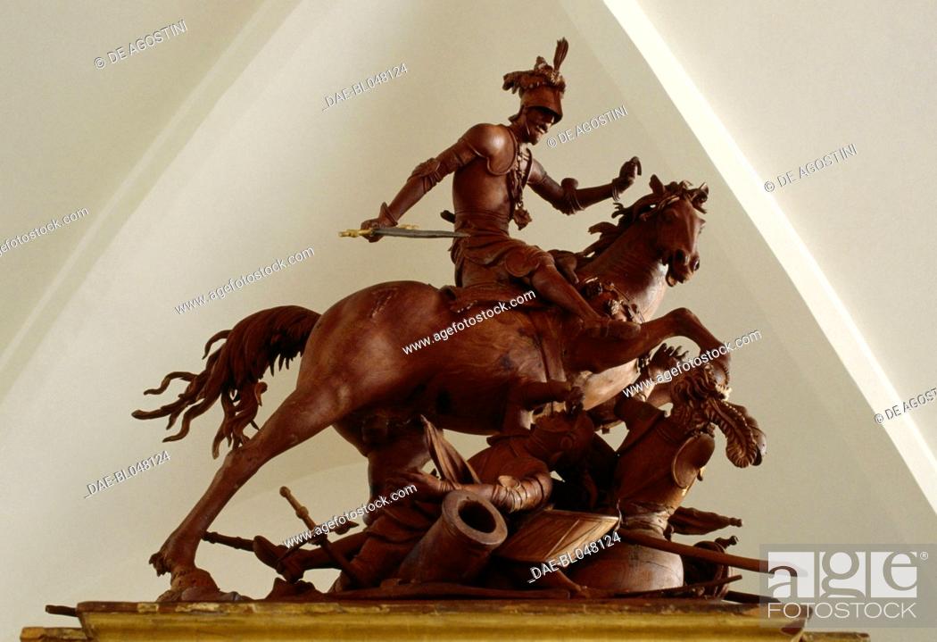 Stock Photo: Equestrian monument to Orazio Baglioni, wooden sculpture, Perugia, Umbria. Italy, 18th century.  Perugia, Galleria Nazionale Dell'Umbria (Art Gallery).