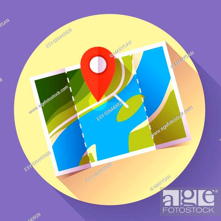 Stock Vector: Pin on the map. Vector icon. Flat design style.