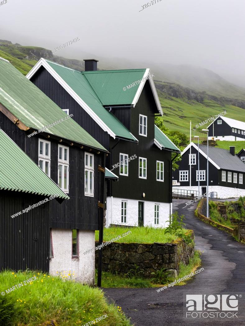 Stock Photo: Village Kvivik. The island Streymoy, one of the two large islands of the Faroe Islands in the North Atlantic. Europe, Northern Europe, Denmark, Faroe Islands.