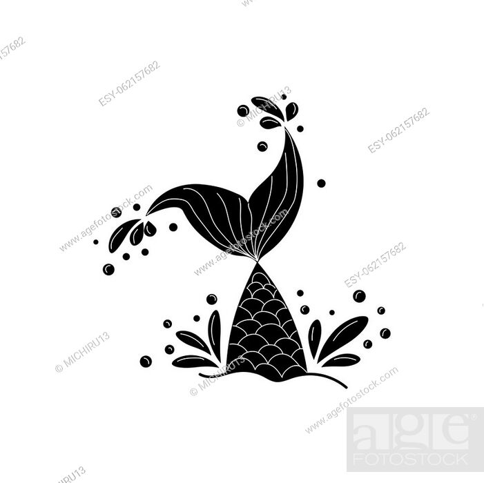 Hand drawn silhouette of mermaid tail with splashing water. Graphic tattoo,  Stock Vector, Vector And Low Budget Royalty Free Image. Pic. ESY-062157682  | agefotostock