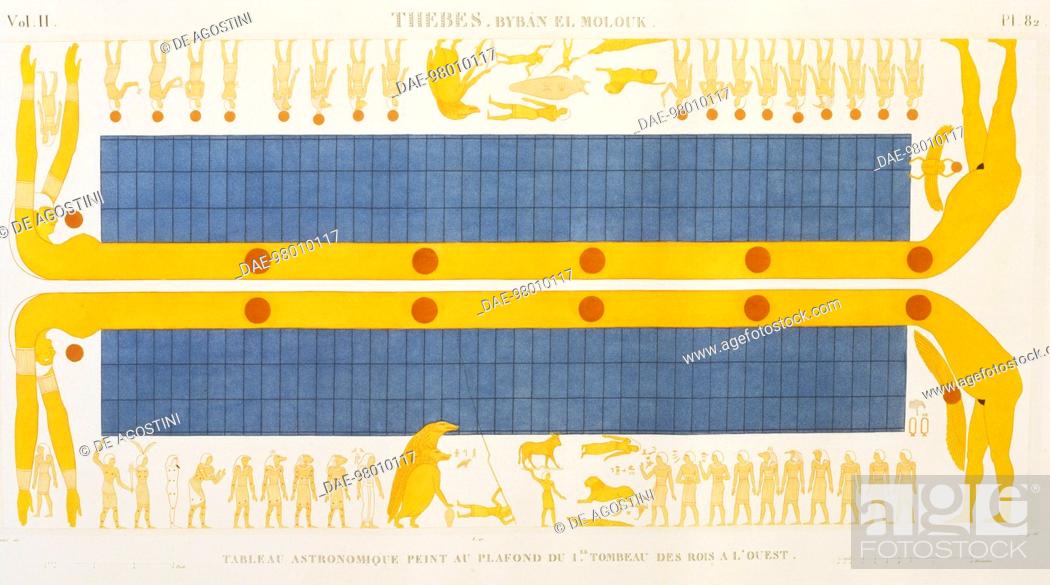 Stock Photo: Astronomical painting on the ceiling of the Tomb of Seti I, Valley of the Kings, West Thebes, Plate 82, from Description of Egypt.