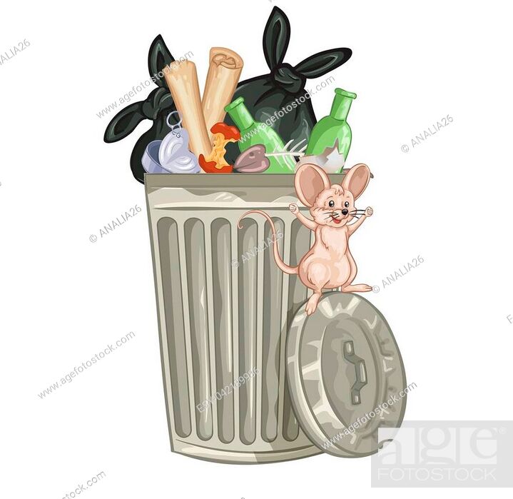 Illustration of a cartoon trash  rat playing near trash can, Stock  Vector, Vector And Low Budget Royalty Free Image. Pic. ESY-042189986 |  agefotostock