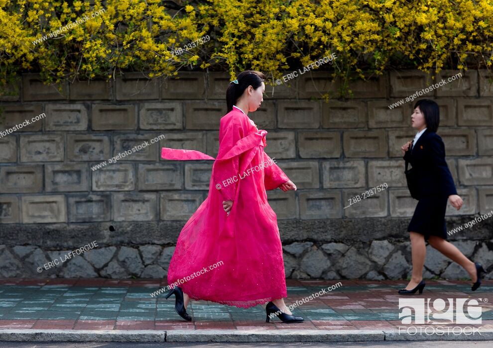 Stock Photo: North Korean Women In Pyongyang, North Korea.
